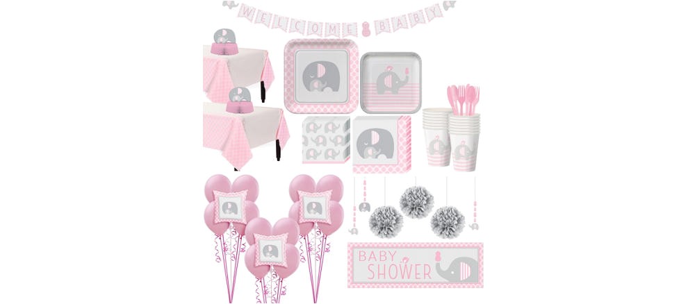 pink baby elephant baby shower party supplies