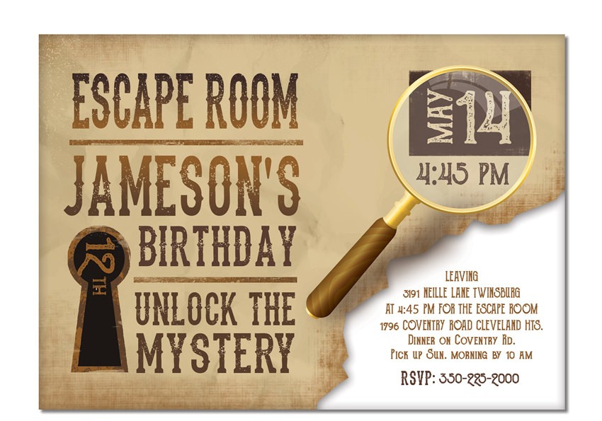 Escape Room Party Invitation Template Escape Room Invite Boys or Girls Birthday Invitation Gold