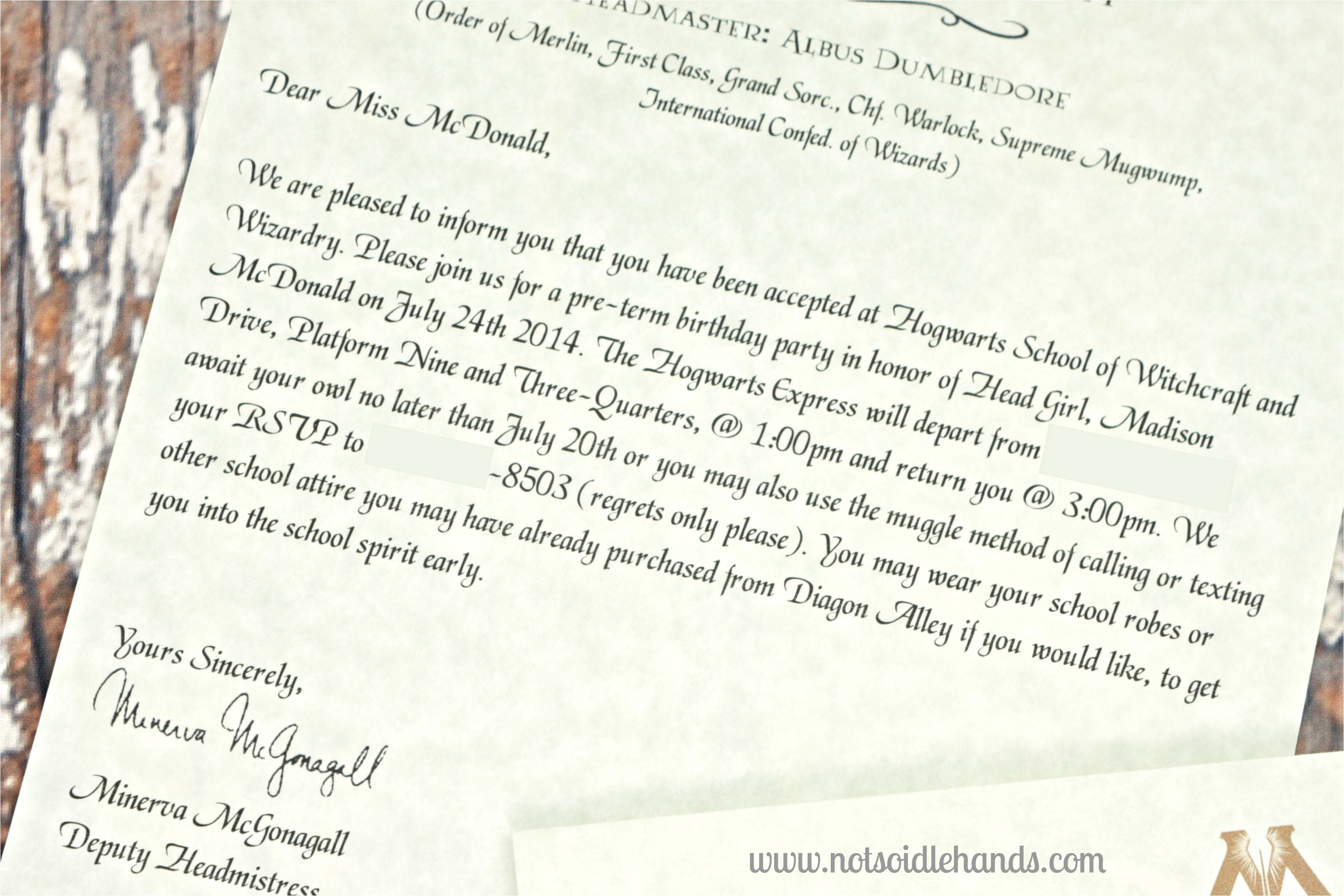 harry potter birthday invitations and authentic acceptance letter and party part 1