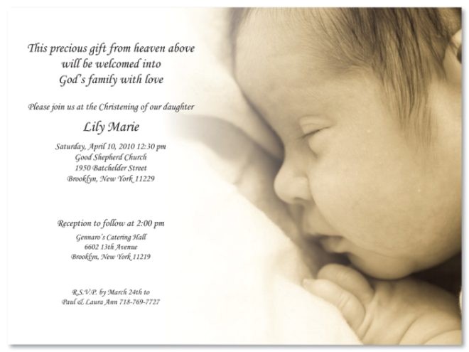 pretty christening baptism invitation template sample with wording and peacefully sleep baby picture