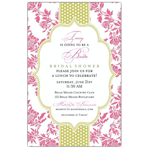 Fancy Coral Lime Dot Bridal Shower Invitations p 622 58 274WS