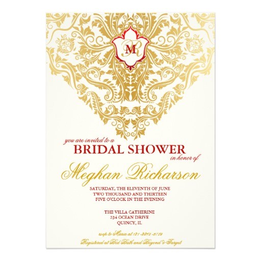 fancy flourishes golden bridal shower invitation
