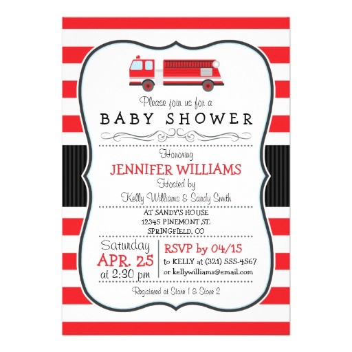 cute fire truck baby shower invitation