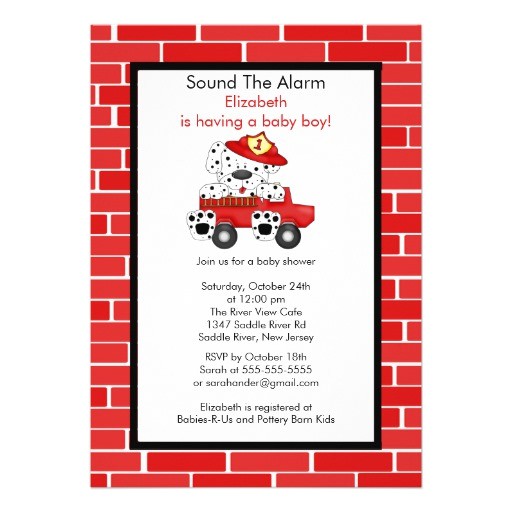dalmatian fire truck boy baby shower invitation