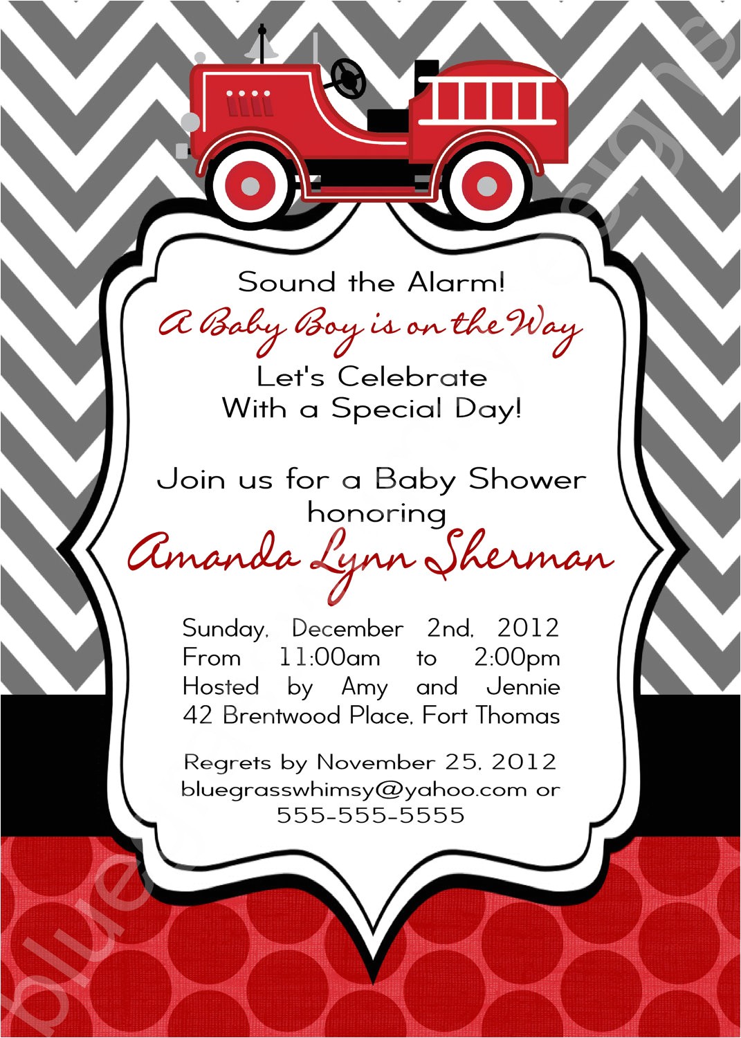 firetruck baby shower invitation for a