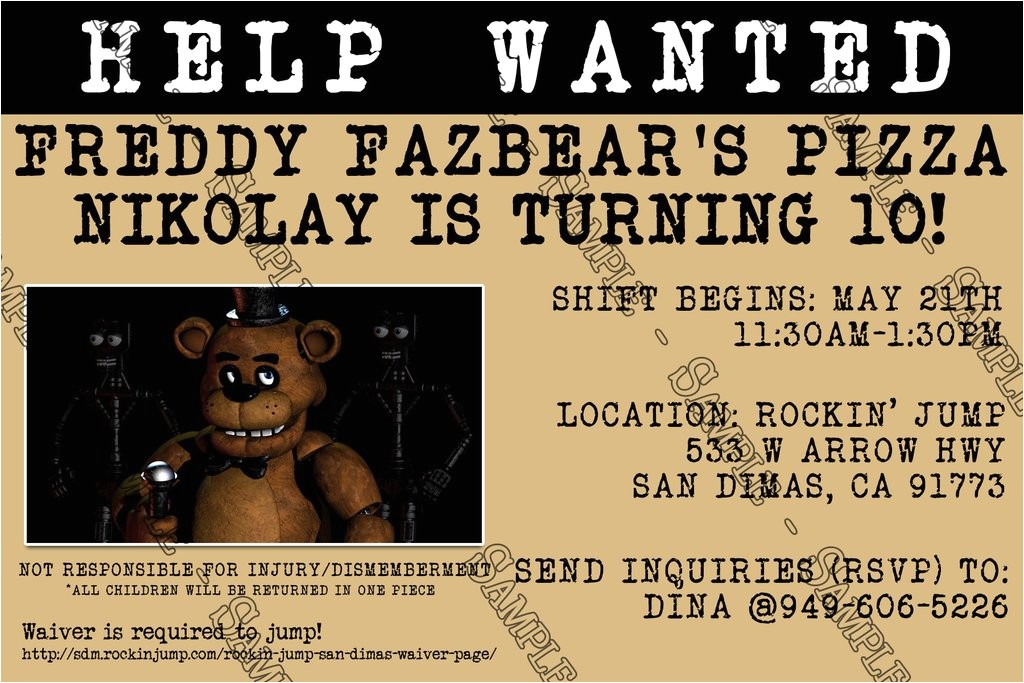 five nights at freddys video game birthday party invitation