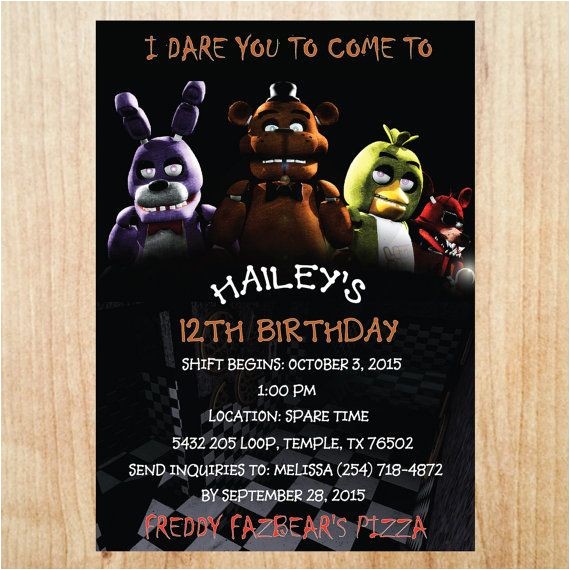 Five Nights at Freddy S Birthday Invitations Printable Printable Five Nights at Freddy S Invitation by