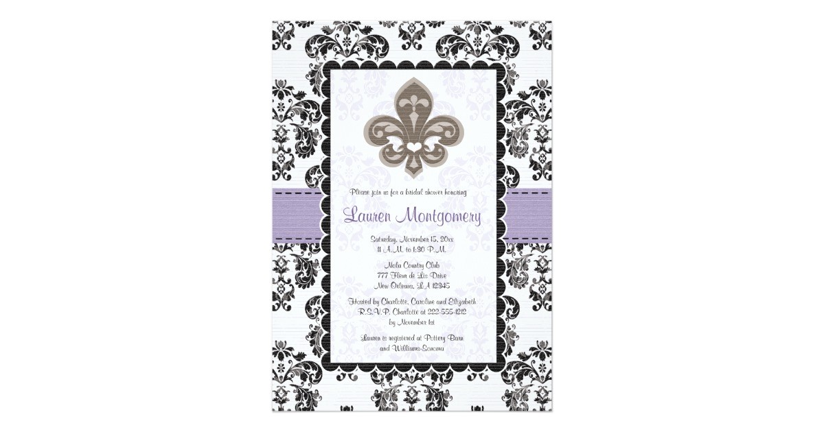 fleur de lis bridal shower invitations purple gold 161640445920903486