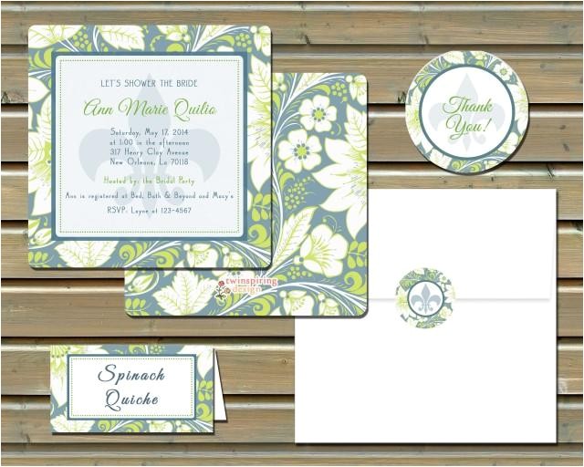 printed floral fleur de lis bridal shower invitations custom colors available