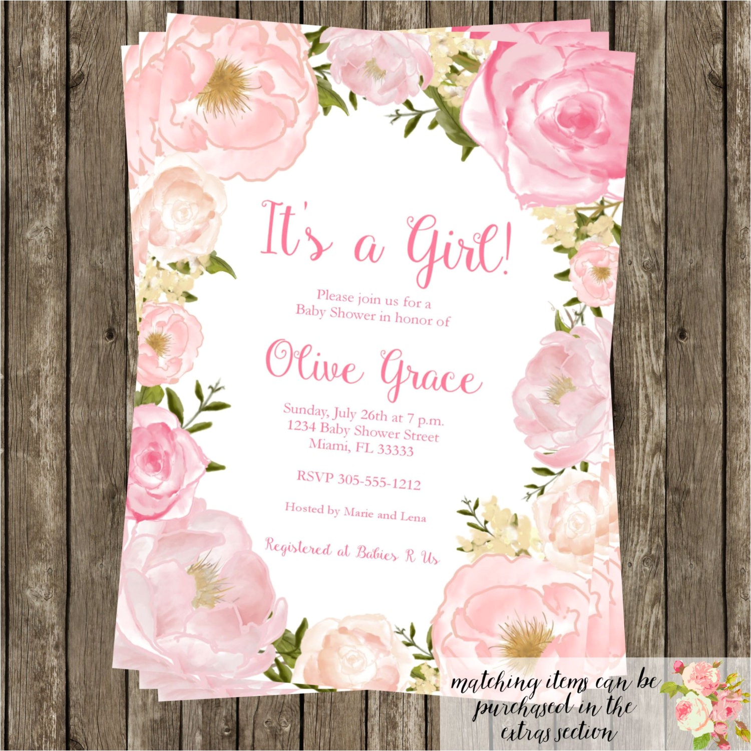 watercolor floral baby shower invitation