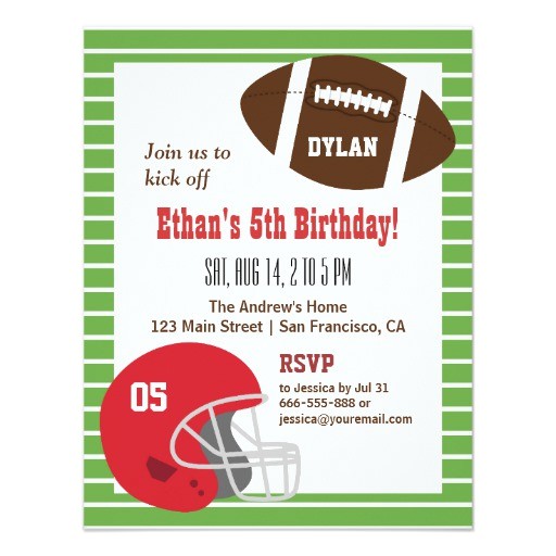 american football kids birthday party invitations