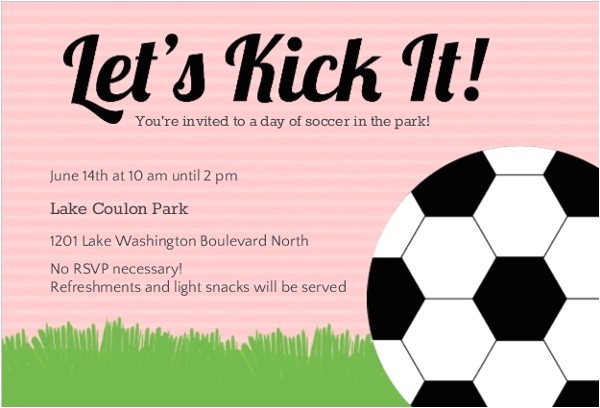 pink soccer ball sports party invitation