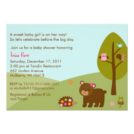 forest friends girls baby shower invitation
