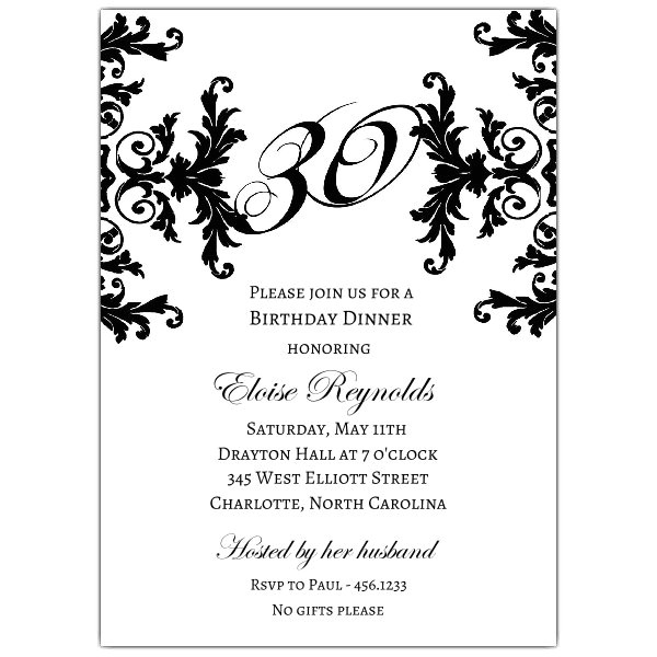 black and white decorative framed 30th birthday invitations p 603 57 760 30