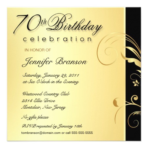 70th birthday party elegant gold floral invites