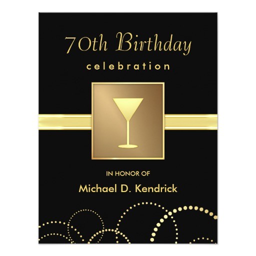 70th birthday party invitations formal black gold