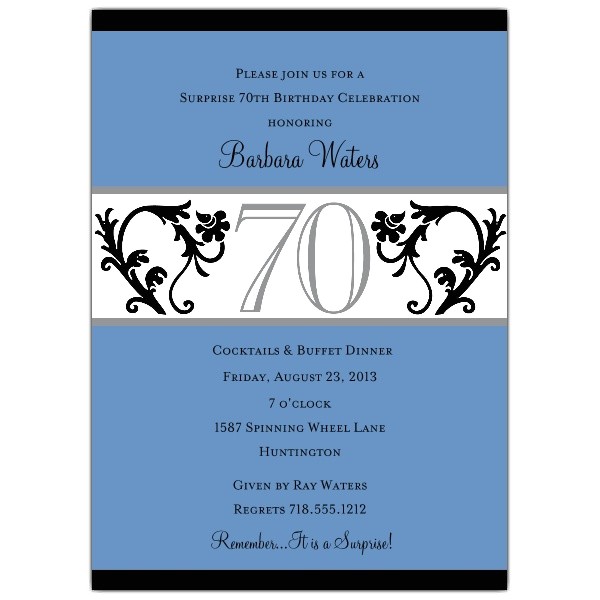 Elegant Vine Blue 70th Birthday Invitations p 604 57 EV70
