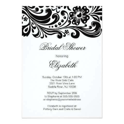 black floral swirl bridal shower invitation formal