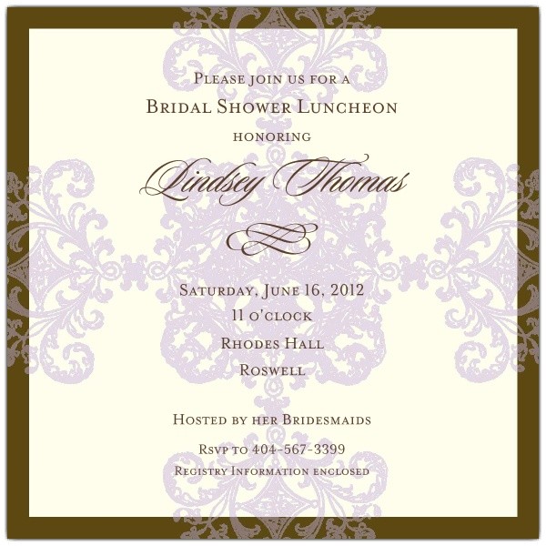 Formal Pattern Lavender Bridal Shower Invitations p 603 668 8 BR
