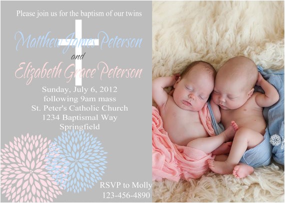 pink blue and gray blooms twins baptism