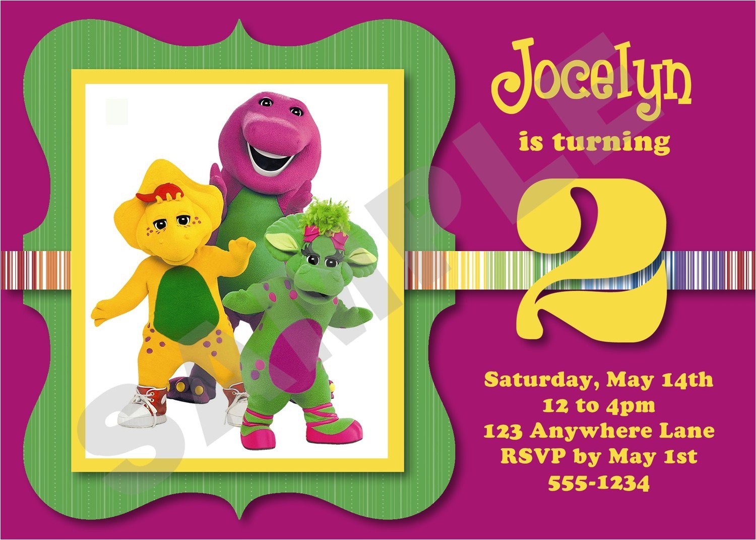 Free Barney Birthday Invitation Templates Wmmfitness