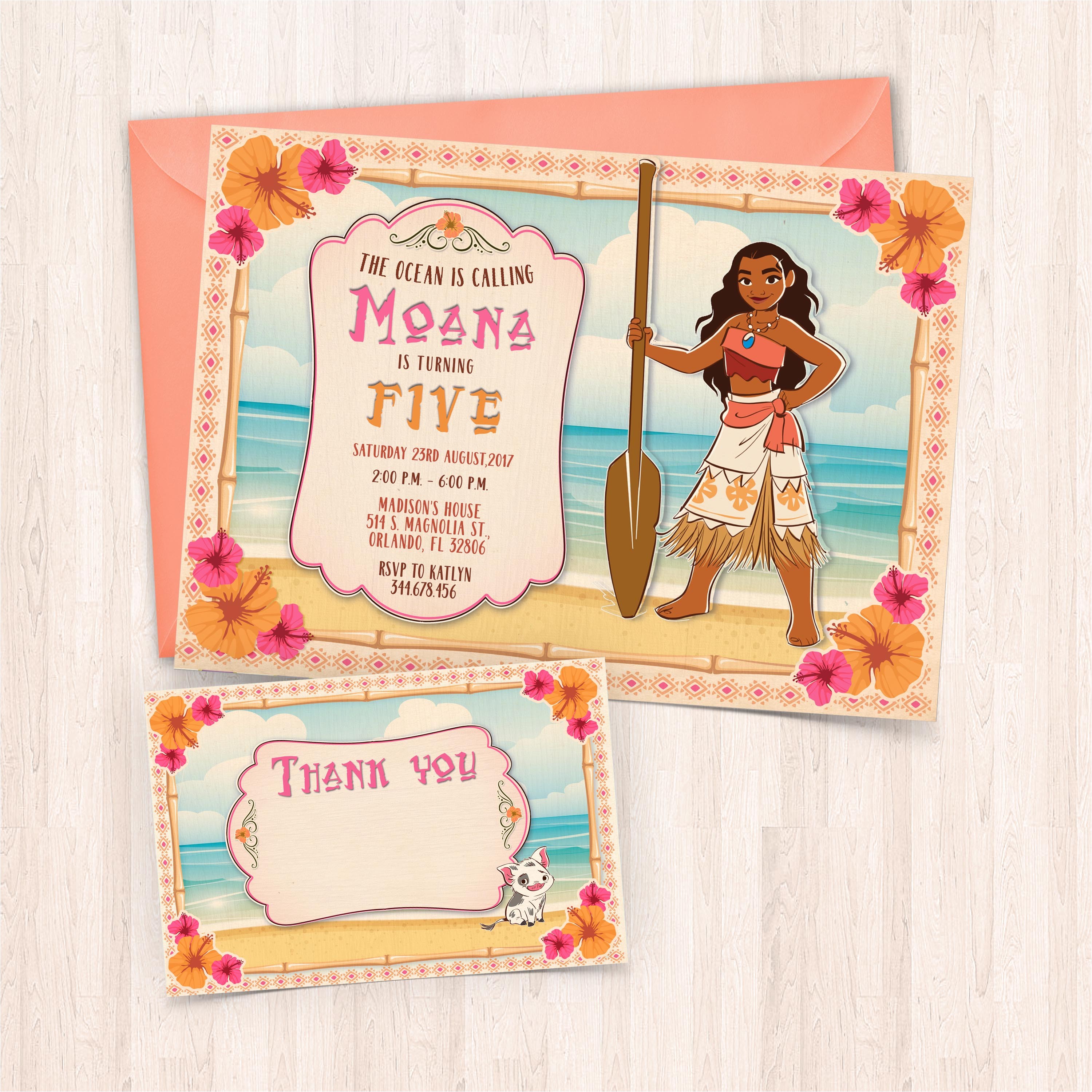 printable moana birthday invitations free thank you cards to print at home