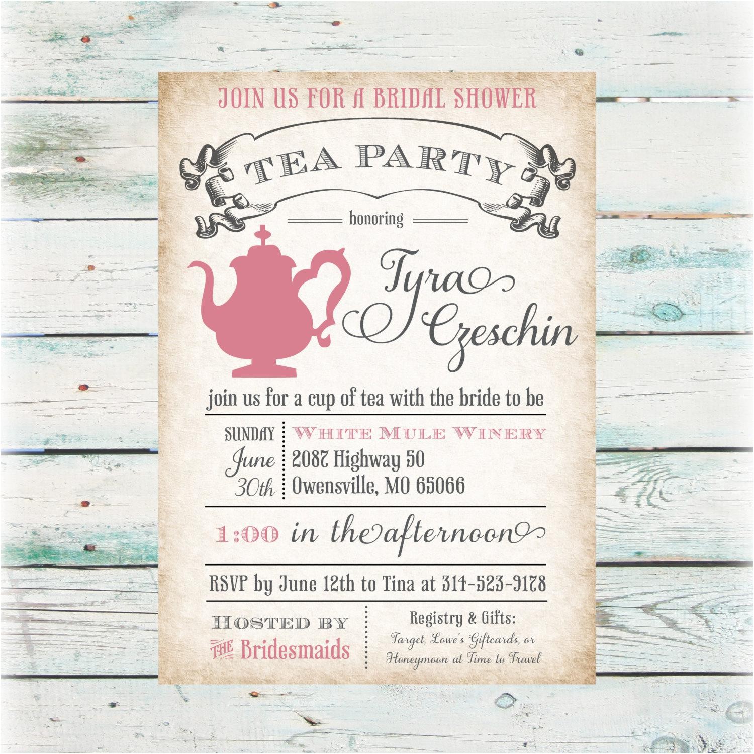 bridal shower tea party invitations