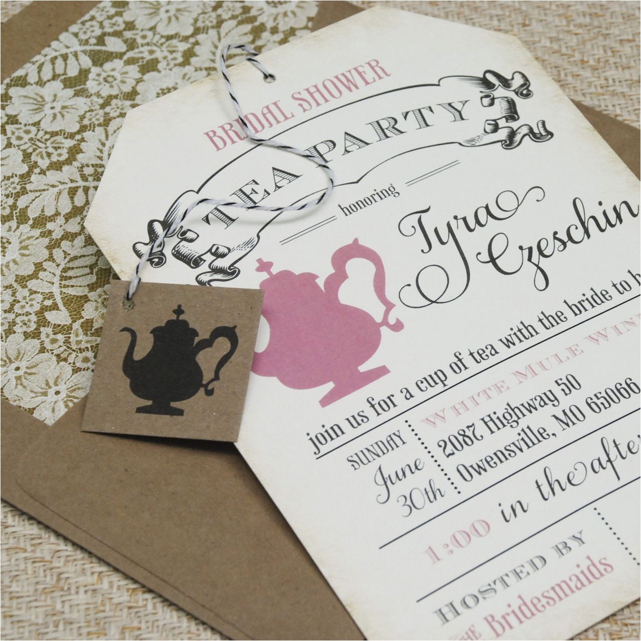 vintage bridal shower tea party invitations