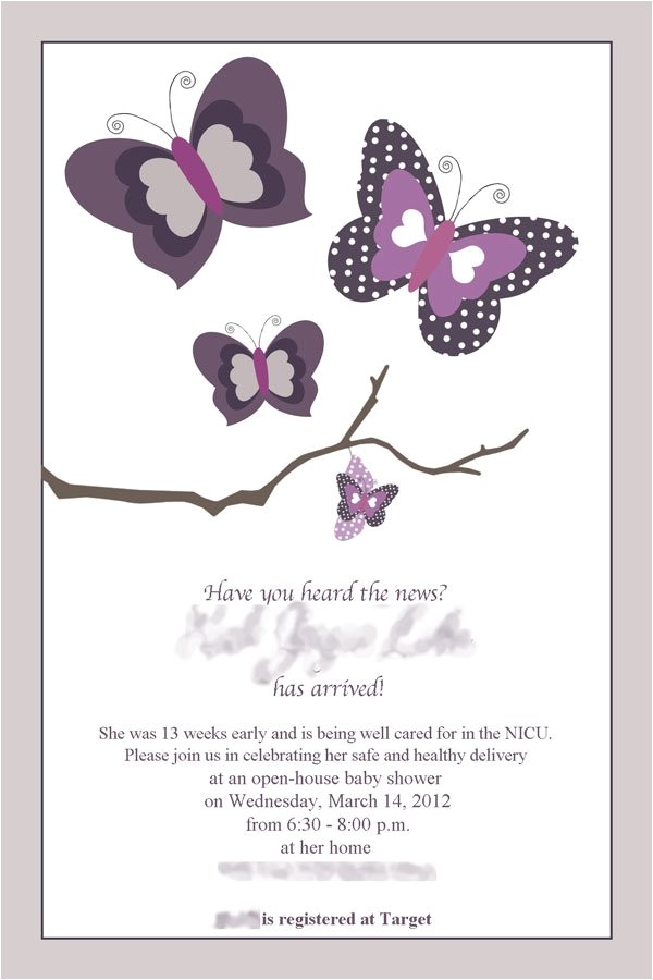 purple butterfly baby shower invitations