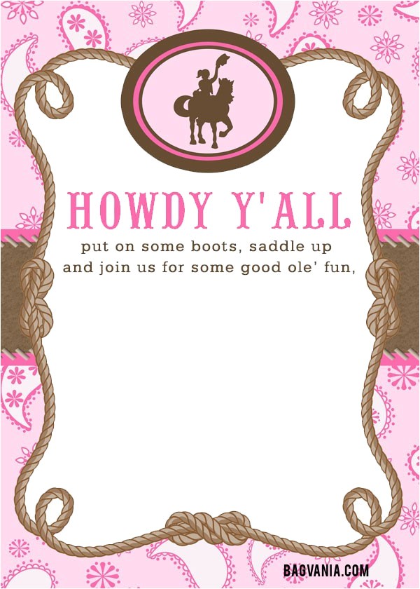 free cowgirl birthday invitations