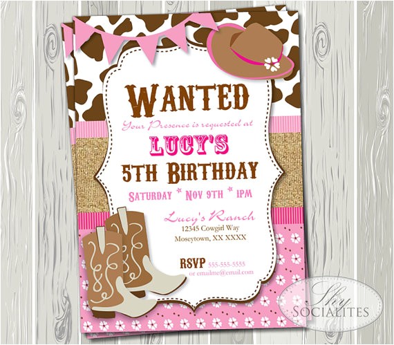 pink cowgirl party invitation birthday