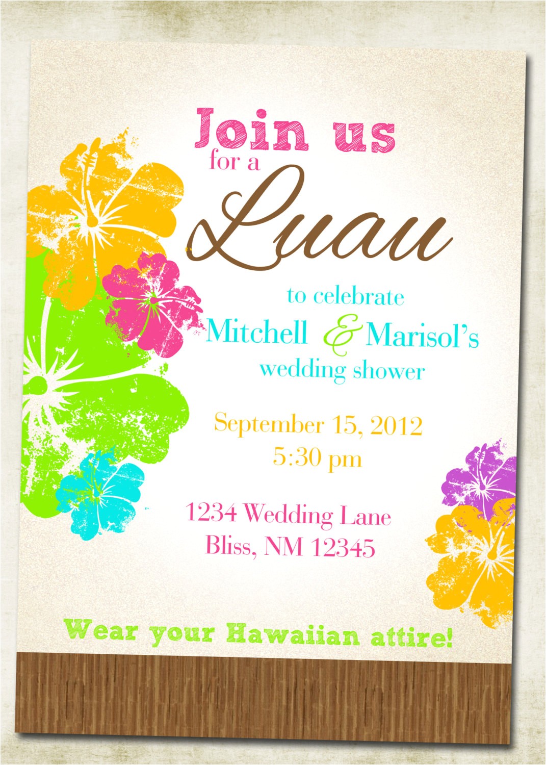 luau hawaiian themed invitation