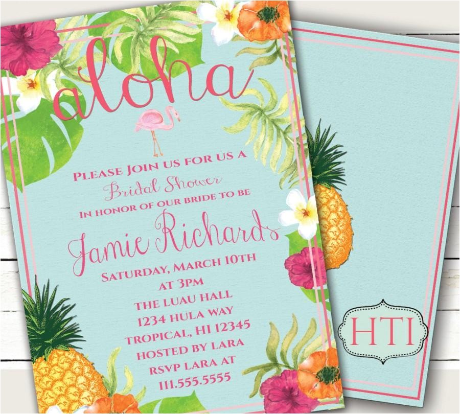 luau invitation aloha luau bridal shower hawaii invitation tropical invitation pineapple flamingo wedding printable 5x7 invitation