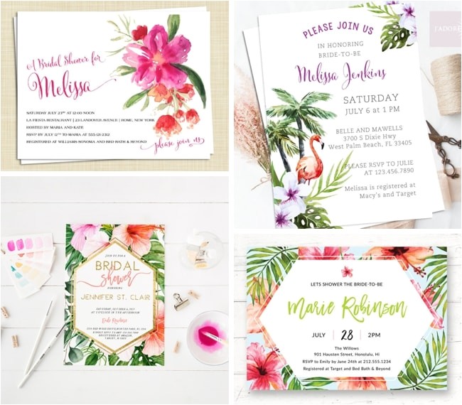 tropical bridal shower invitations details