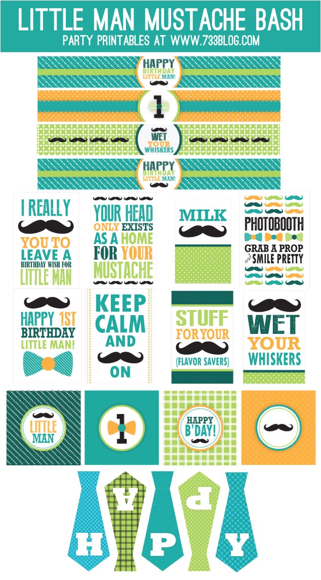 little man mustache bash first birthday party free printables