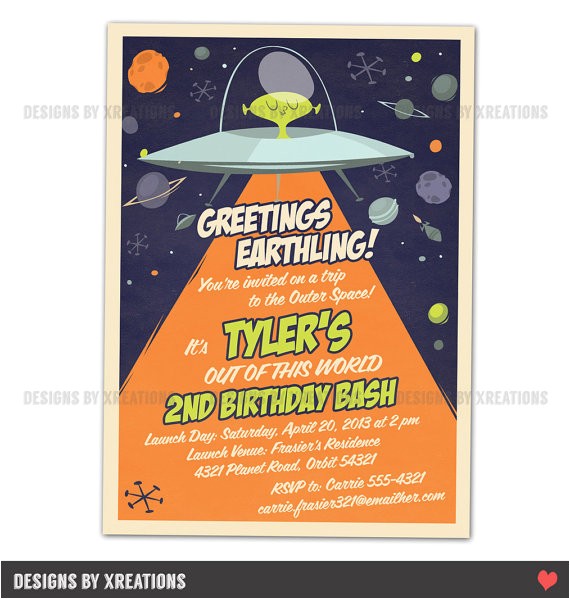 space alien spaceship invitation customizable wordings
