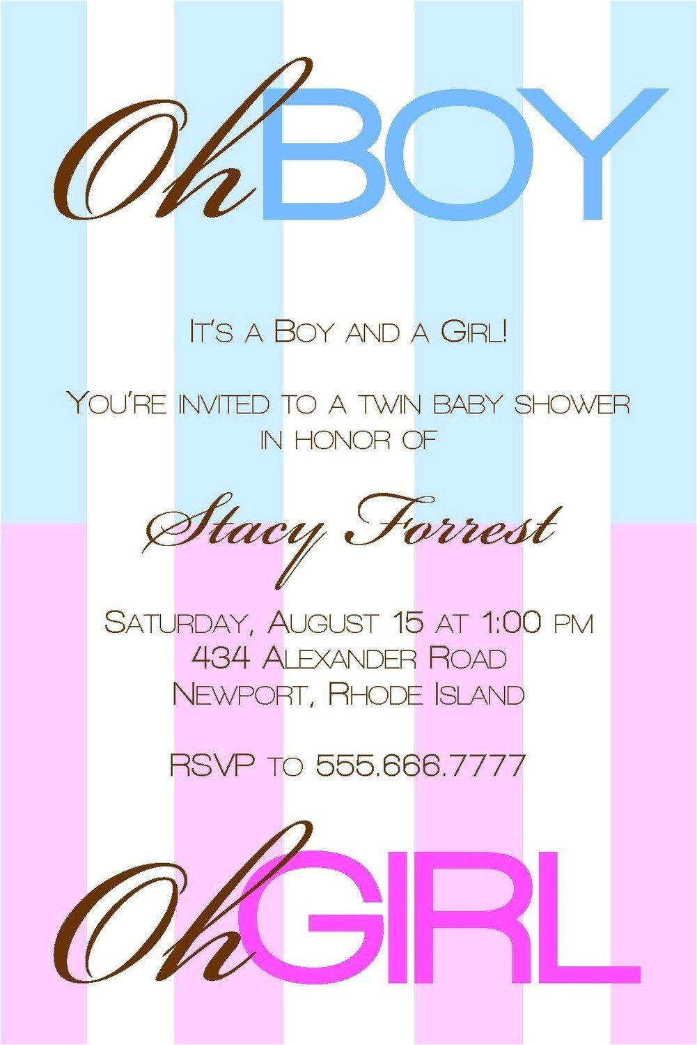 twin baby shower invitation boy and girl