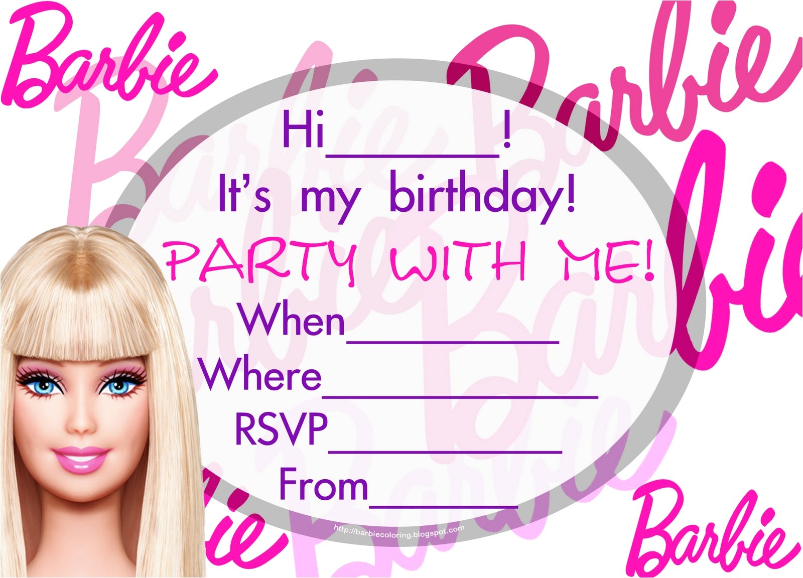 pink barbie party invitations to print