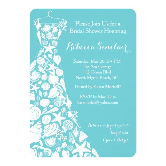 bridal shower invitation beach sea shell dress card