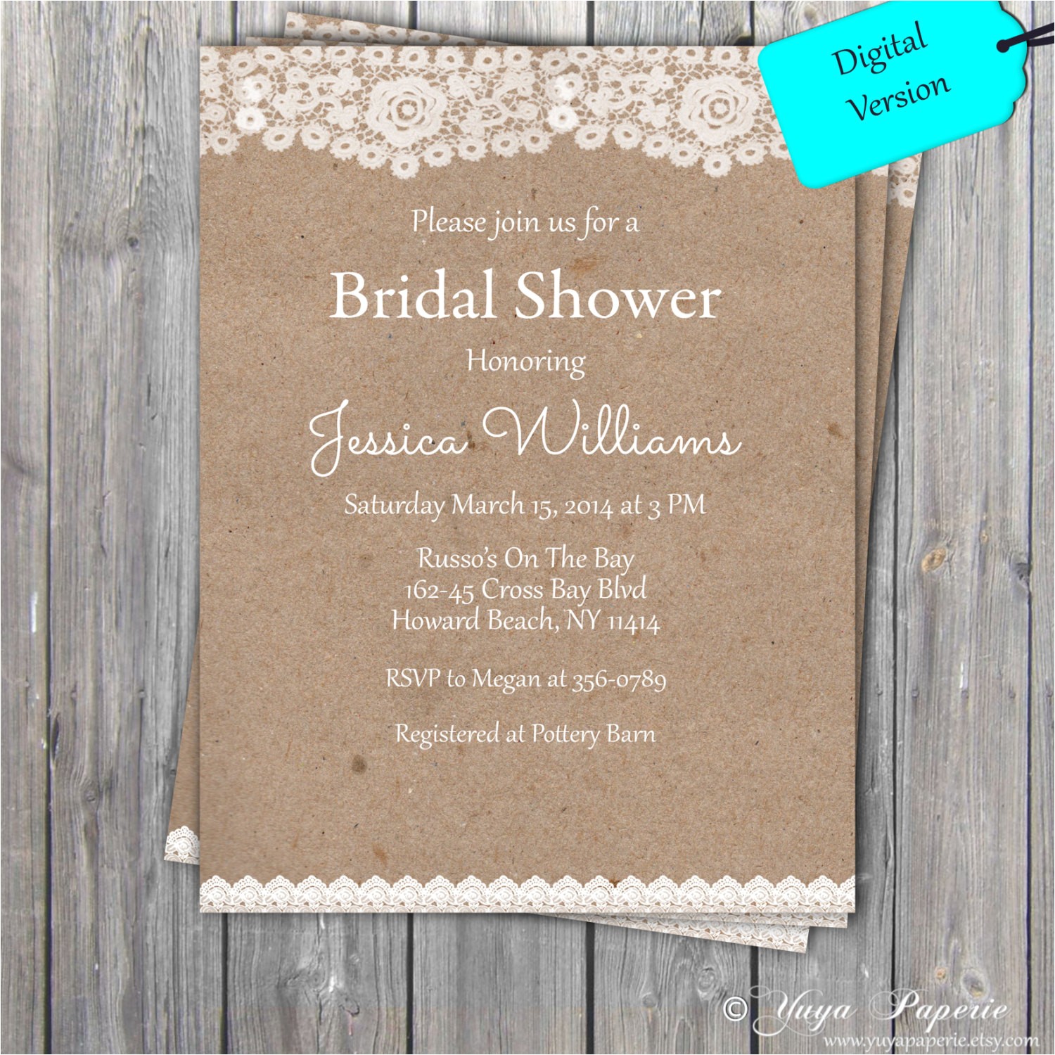 lace rustic bridal shower invitation