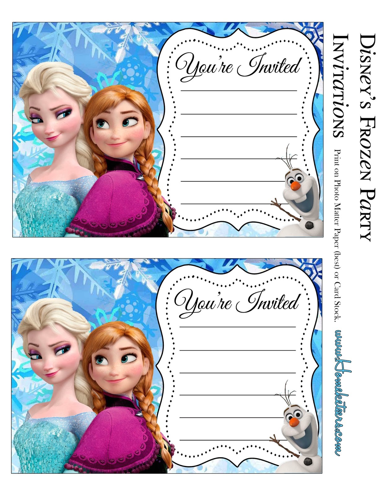 frozen party free printable invitations