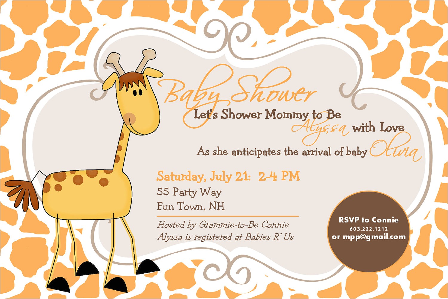 baby shower invitation giraffe printable