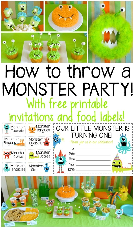 how to throw a monster party free printable invites and food labels