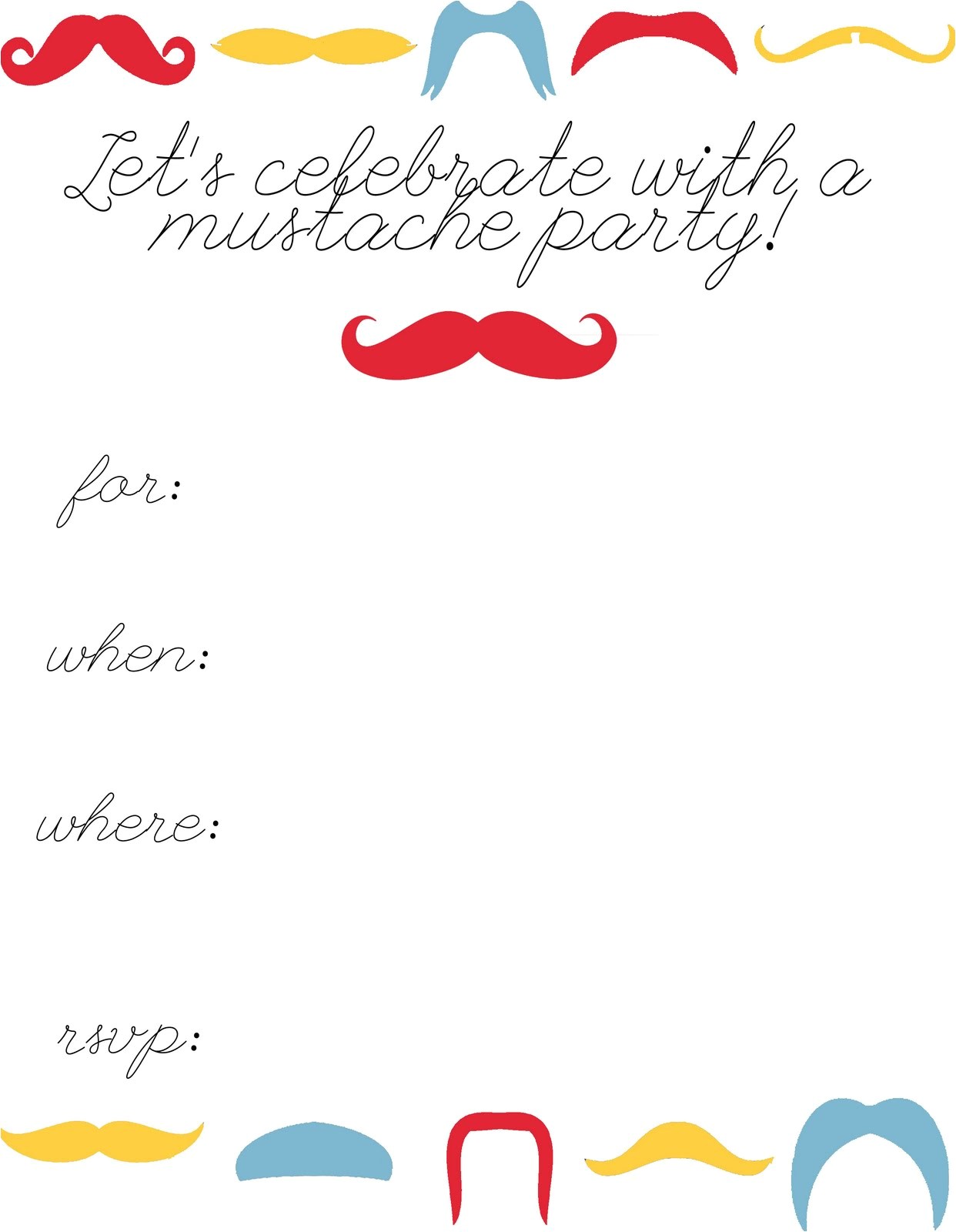post mustache party invitations printable free