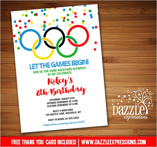 Olympic Games Invitation FREE thank you card included