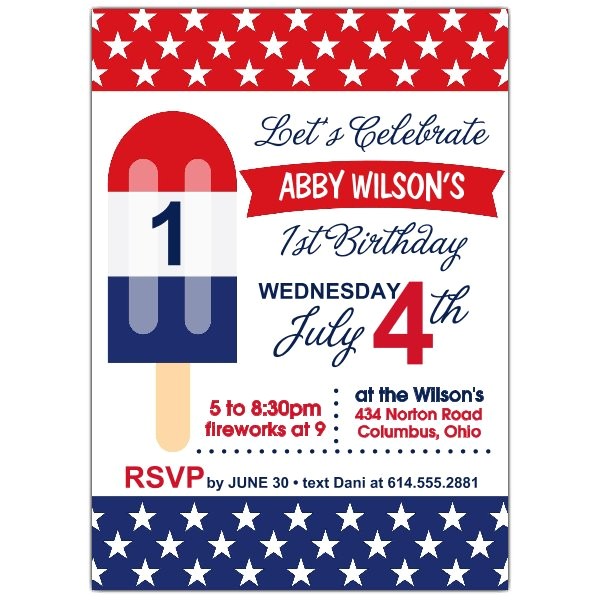 Patriotic Popsicle 1st Birthday Party Invitations p 605 57 PS634