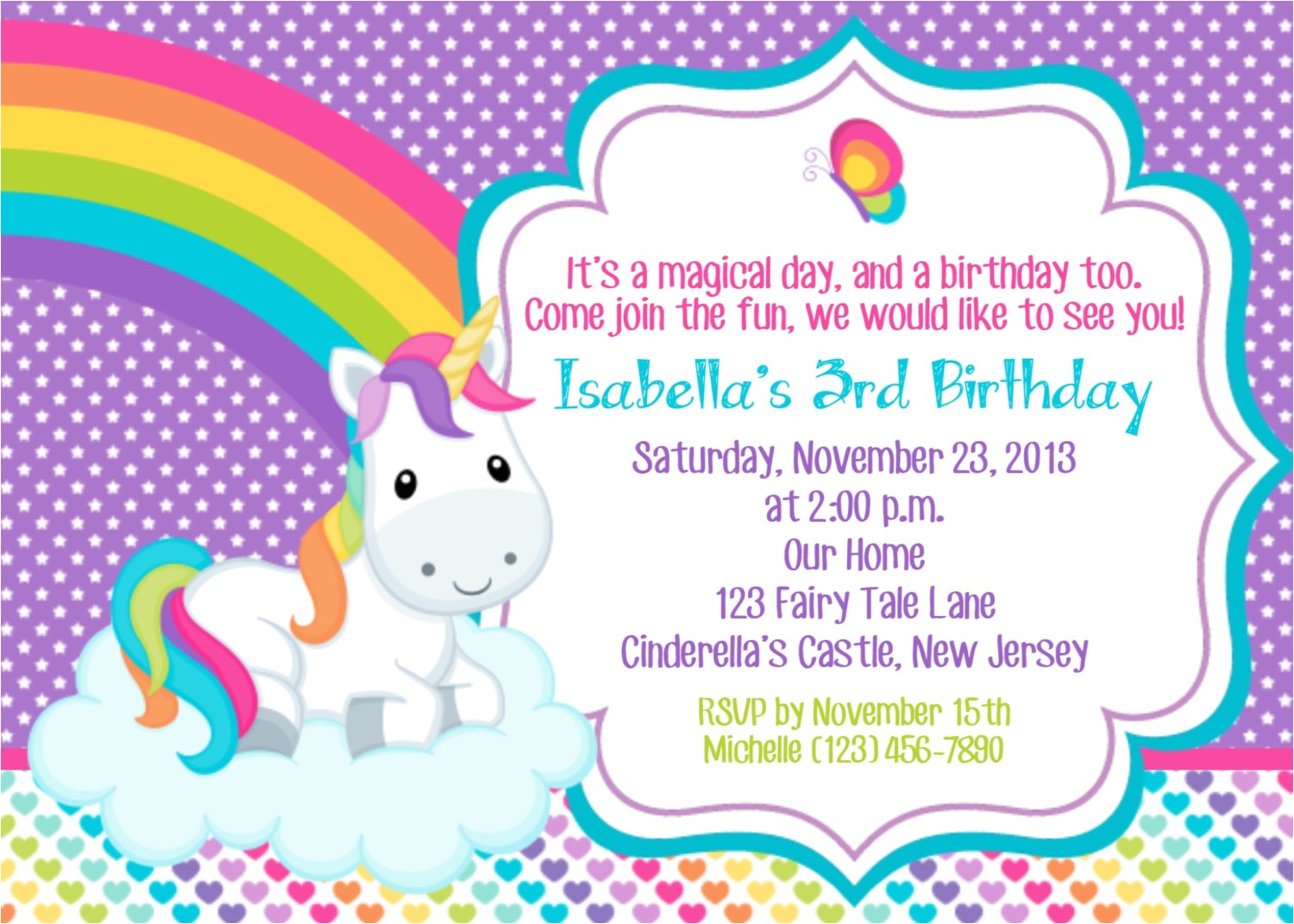 unicorn invitation personalized custom