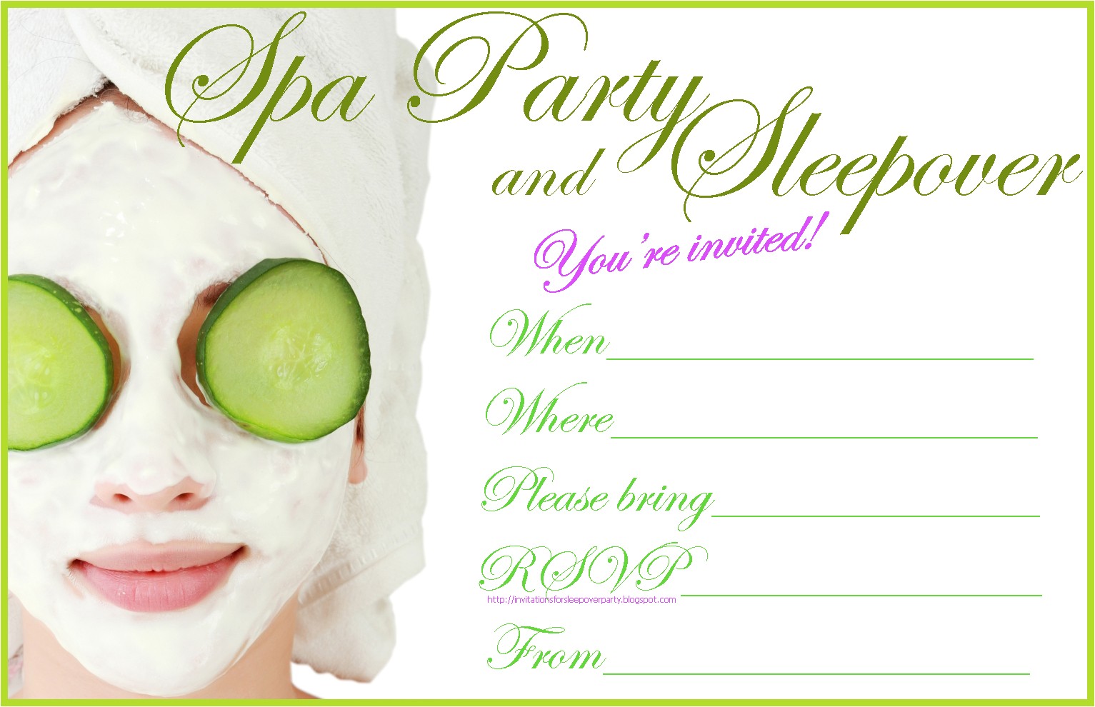 spa party invitation free to print