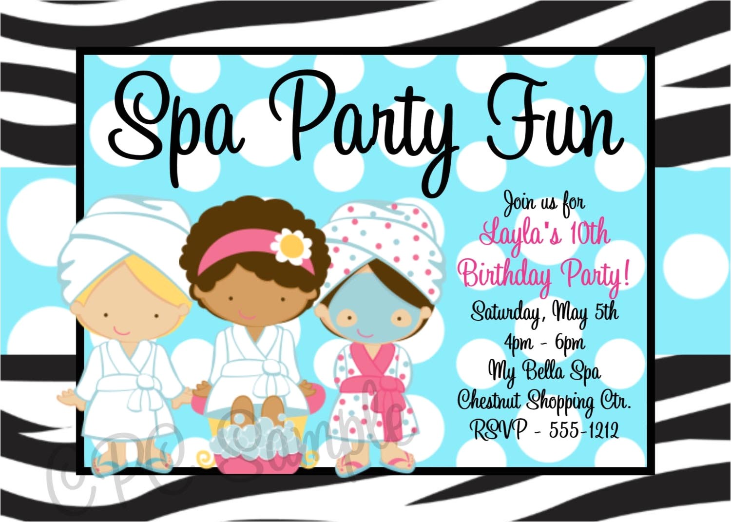 printable spa party invitations
