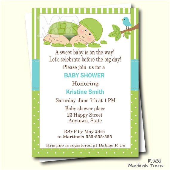 green turtle baby shower invitation turtle